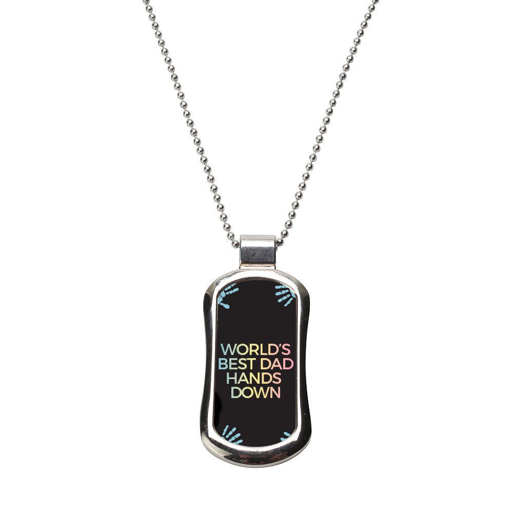 Steel World's Best Dad Hands Down Dog Tag Necklace