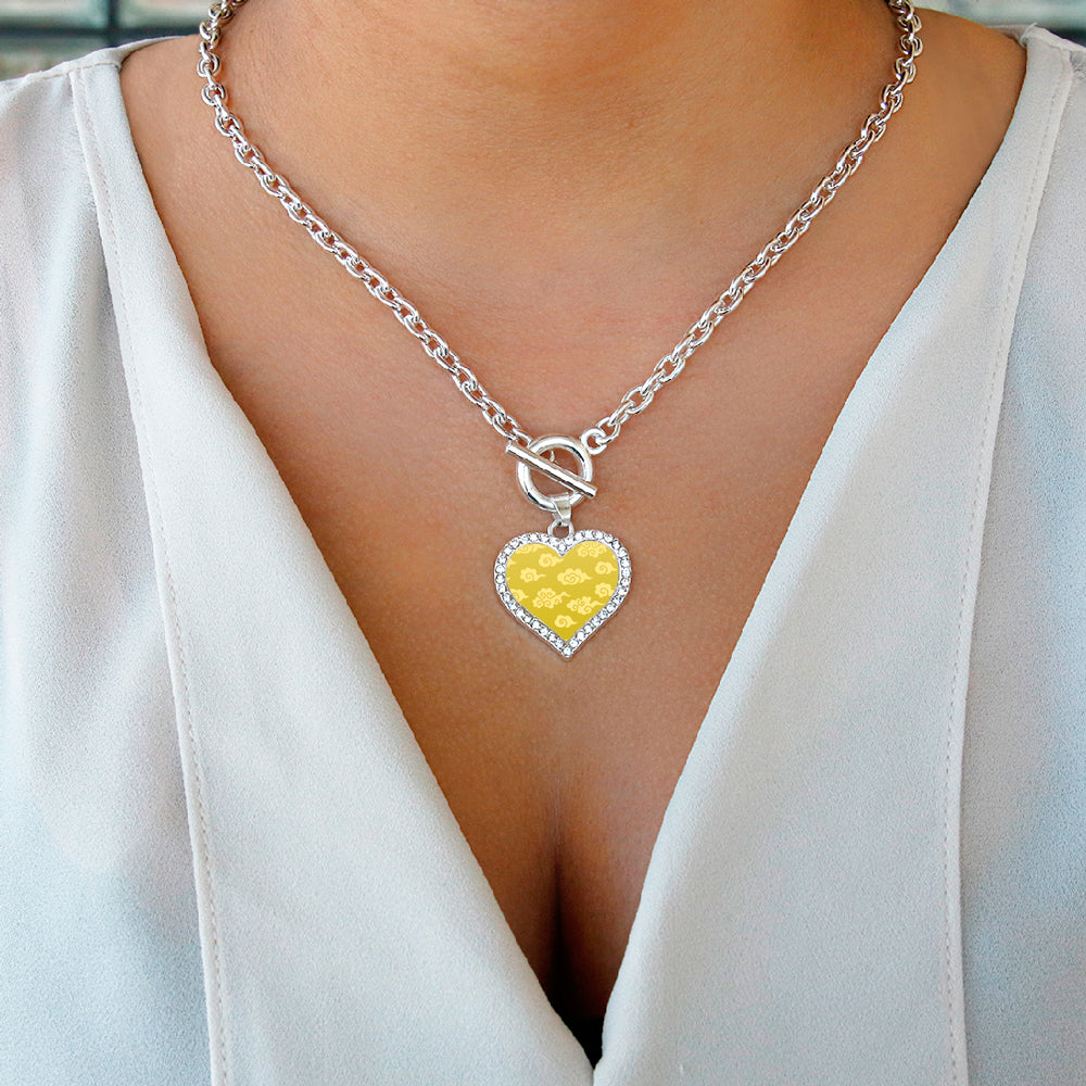 Silver Yellow Chinese New Year Cloud Pattern Open Heart Charm Toggle Necklace