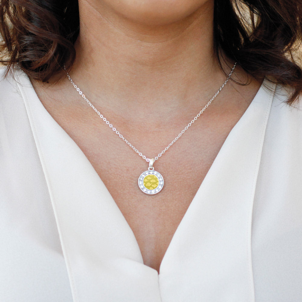 Silver Yellow Chinese New Year Cloud Pattern Circle Charm Classic Necklace