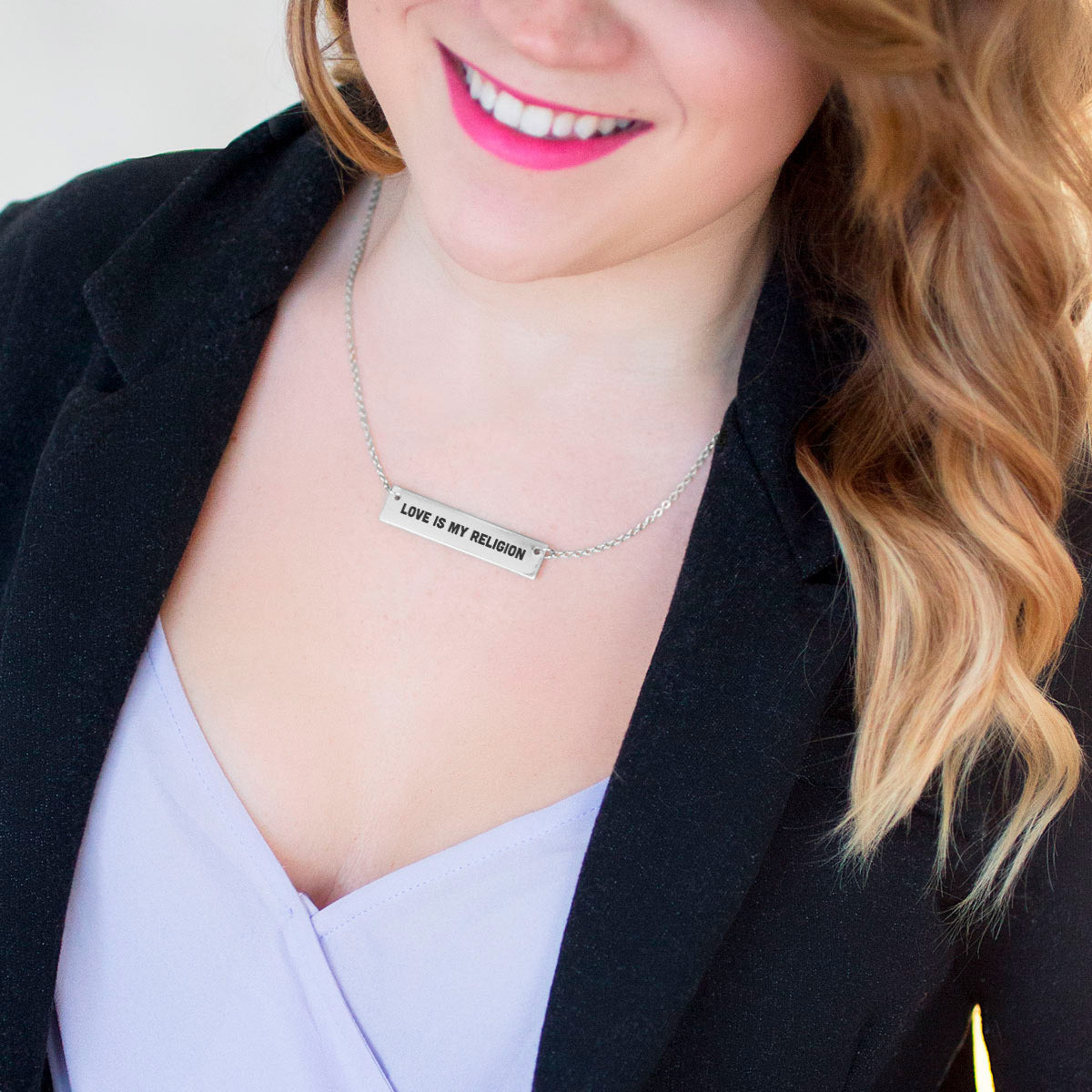 Silver Love Is My Religion Bar Necklace