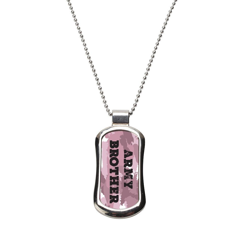 Steel Army Brother - Pink Camo Dog Tag Necklace