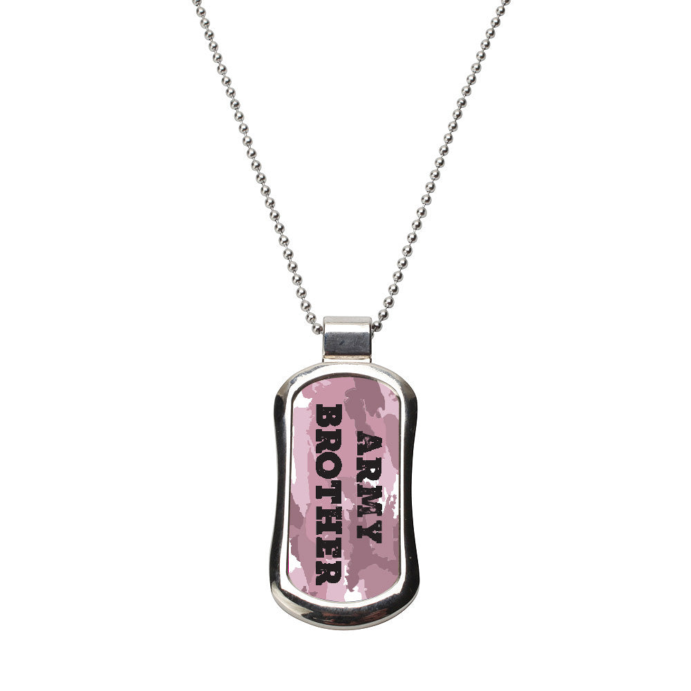 Steel Army Brother - Pink Camo Dog Tag Necklace