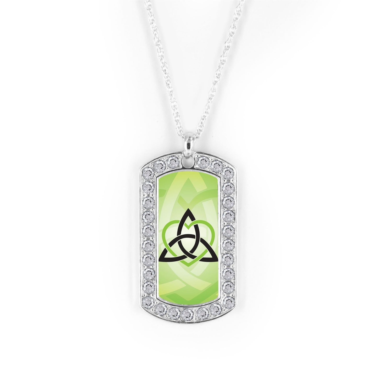 Silver Celtic Sister Green Dog Tag Charm Classic Necklace