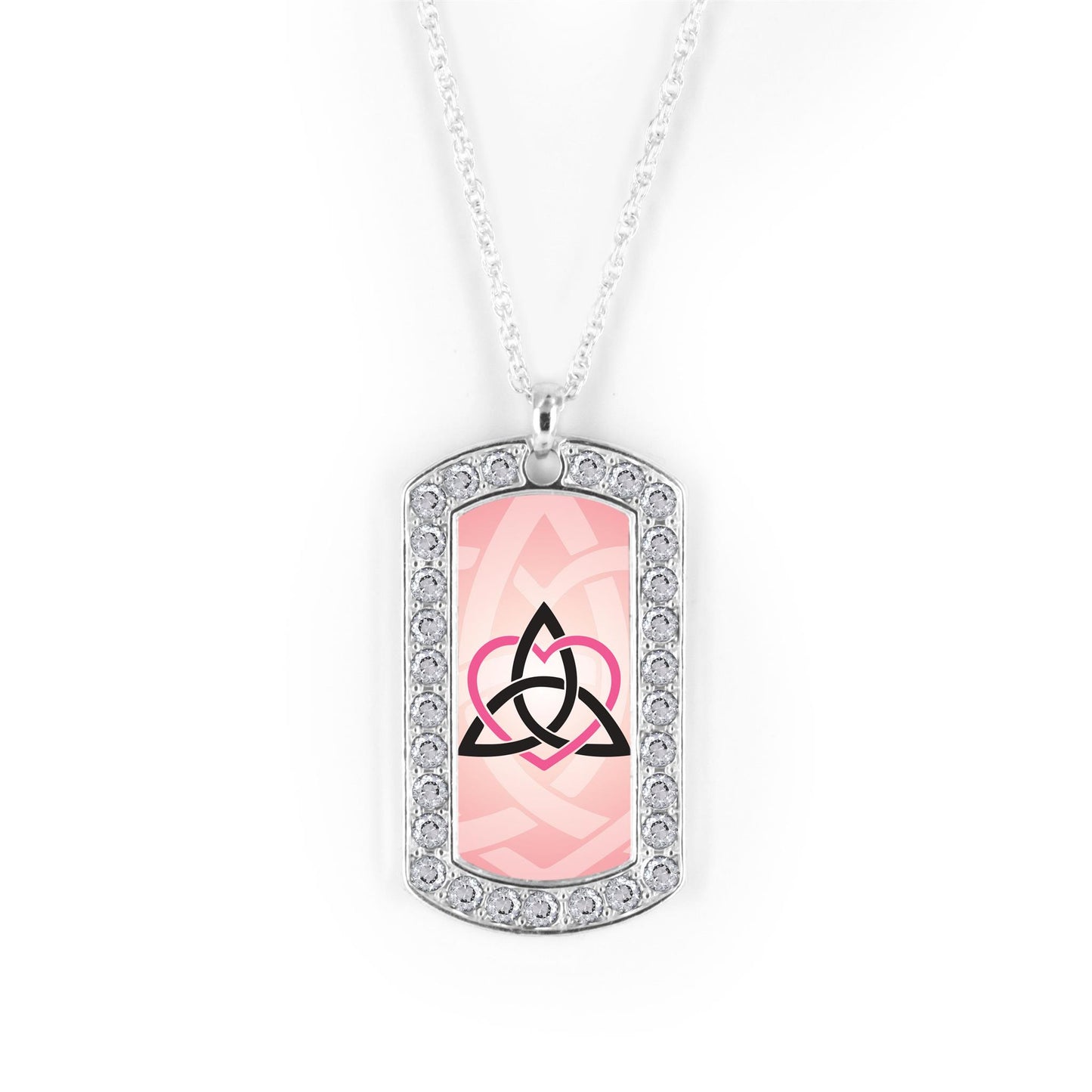 Silver Celtic Sister Pink Dog Tag Charm Classic Necklace
