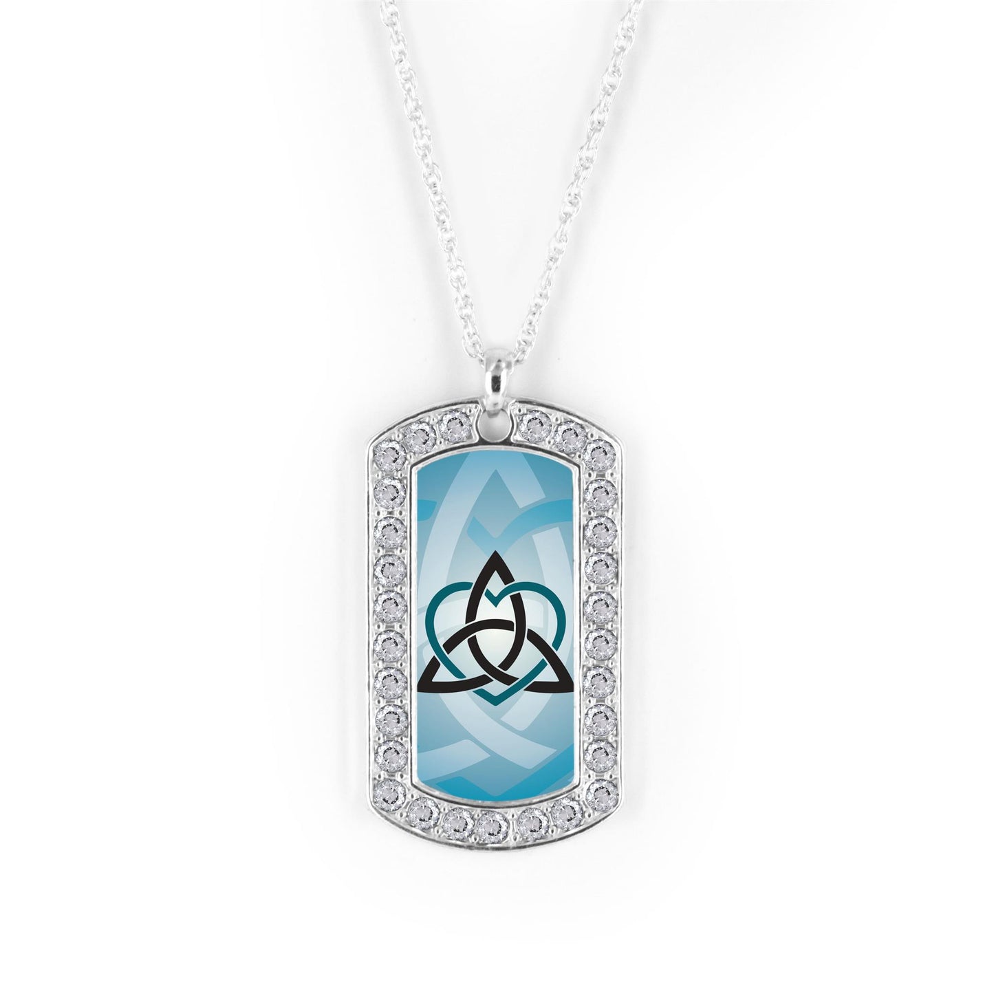 Silver Celtic Sister Teal Dog Tag Charm Classic Necklace