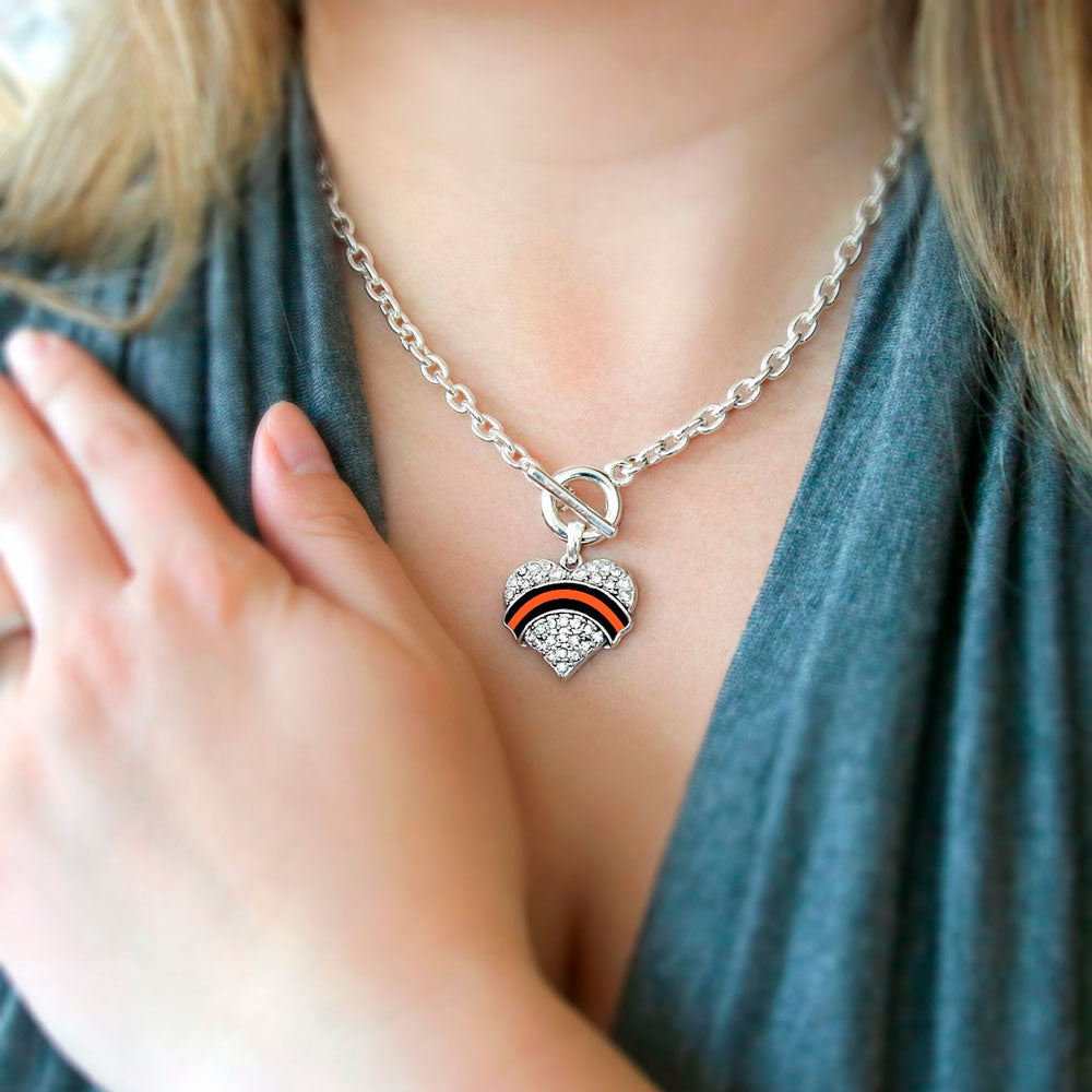 Silver Search and Rescue Support Pave Heart Charm Toggle Necklace