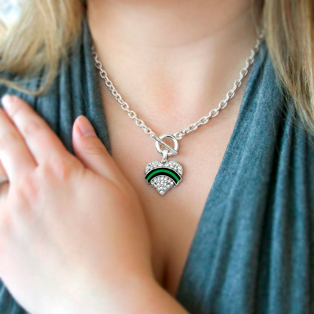 Silver Federal Agent Support Pave Heart Charm Toggle Necklace