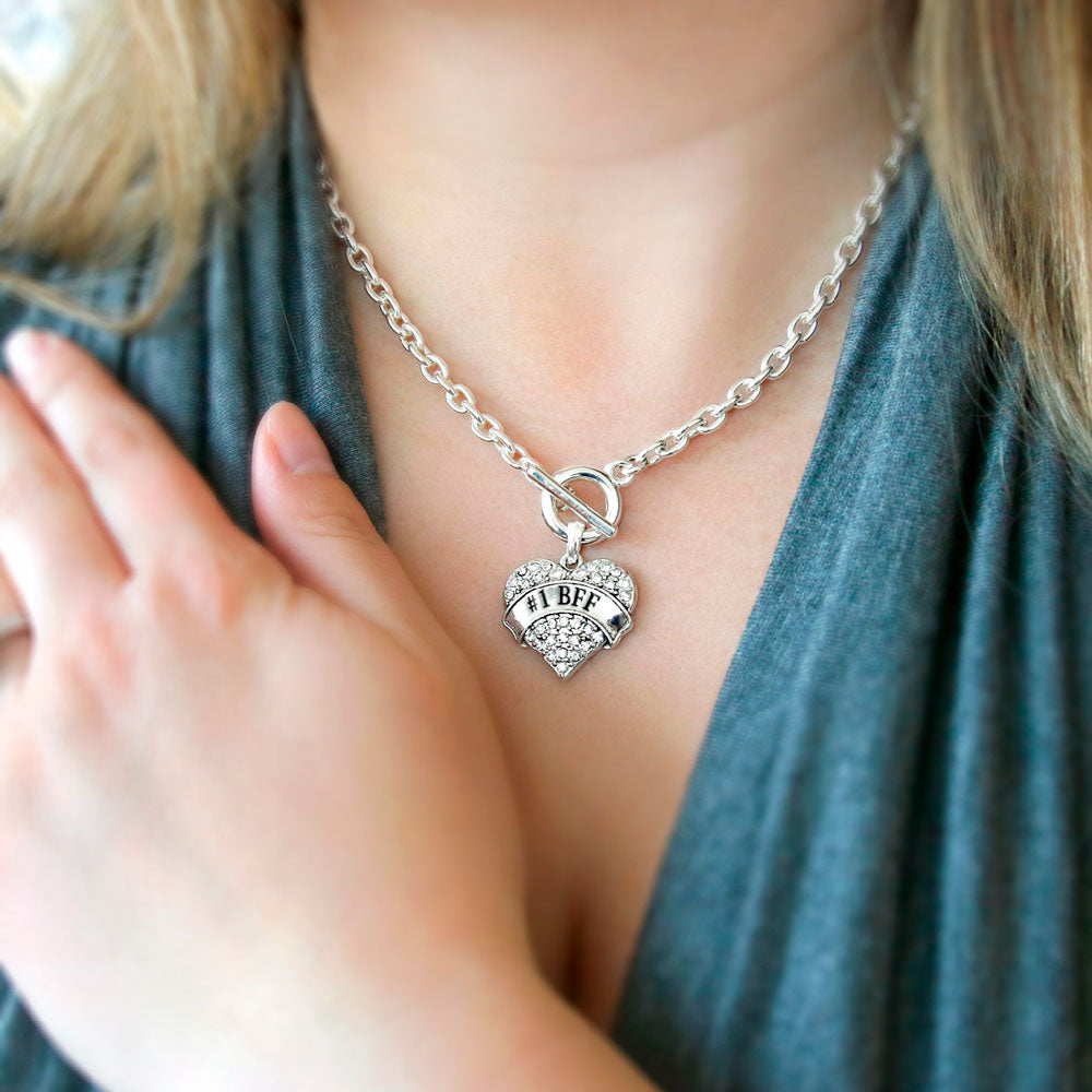 Silver #1 BFF Pave Heart Charm Toggle Necklace