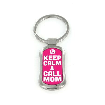 Steel Keep Calm And Call Mom Dog Tag Keychain