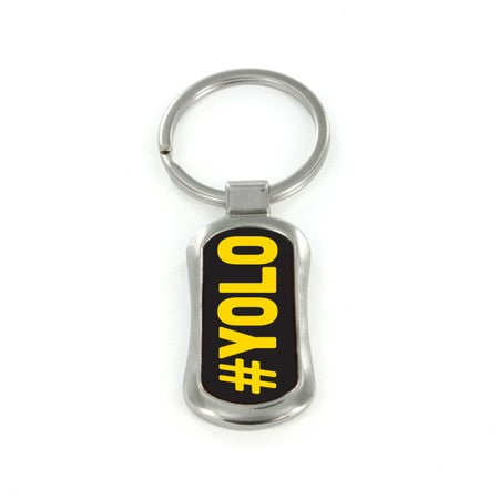 Steel Yolo Dog Tag Keychain