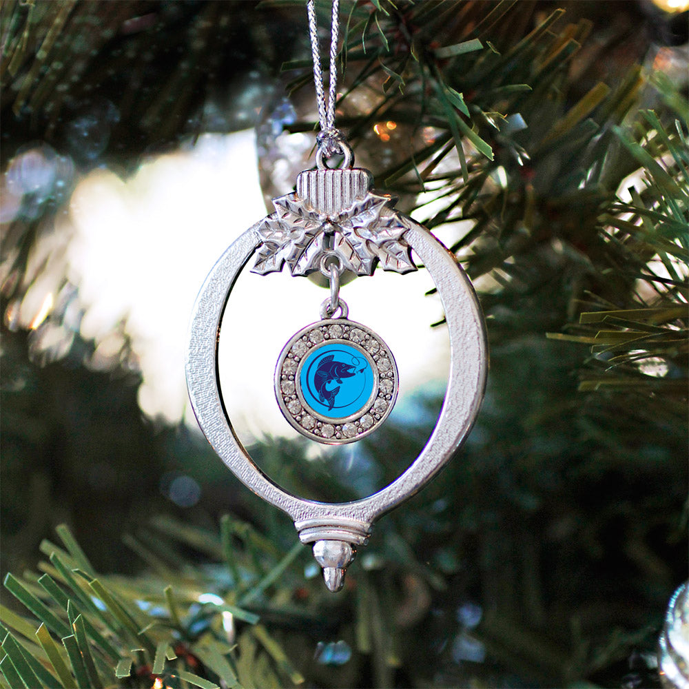 Silver Blue Fishing Circle Charm Holiday Ornament
