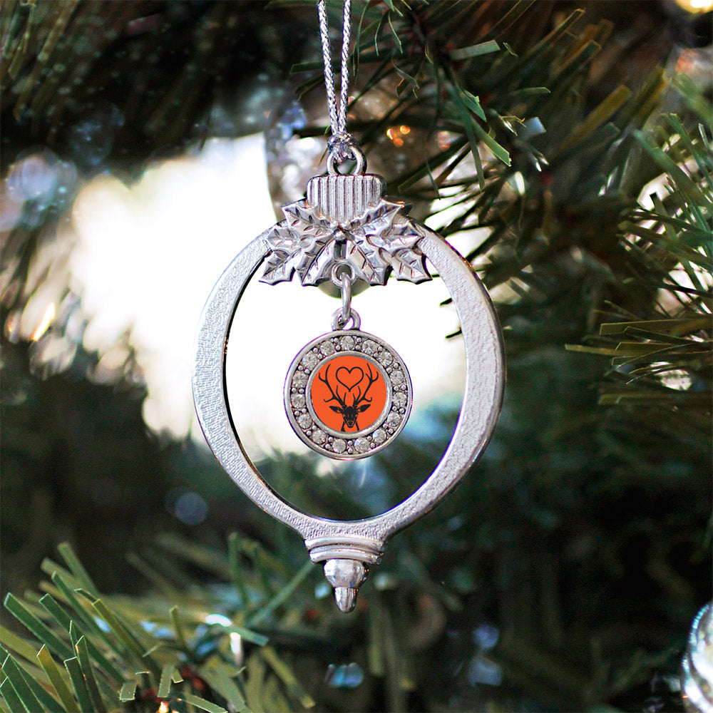 Silver Deer Season Circle Charm Holiday Ornament