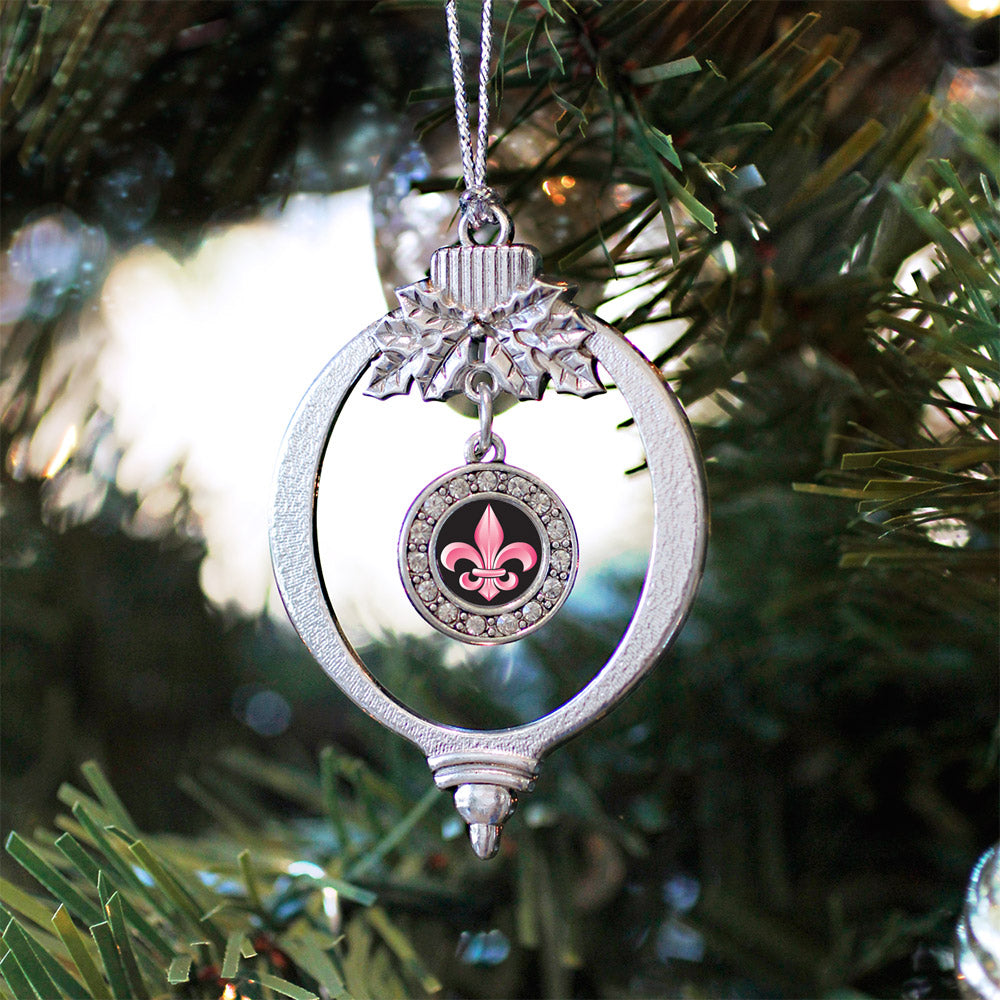 Silver Fleur De Lis Circle Charm Holiday Ornament