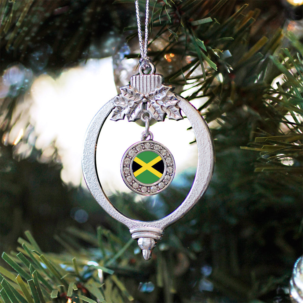 Silver Jamaican Flag Circle Charm Holiday Ornament