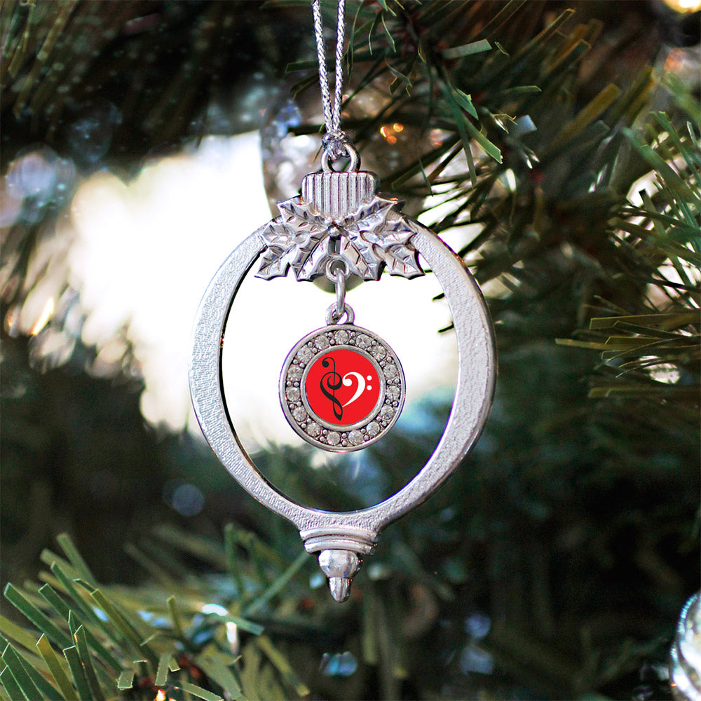 Silver Music Is Love Circle Charm Holiday Ornament