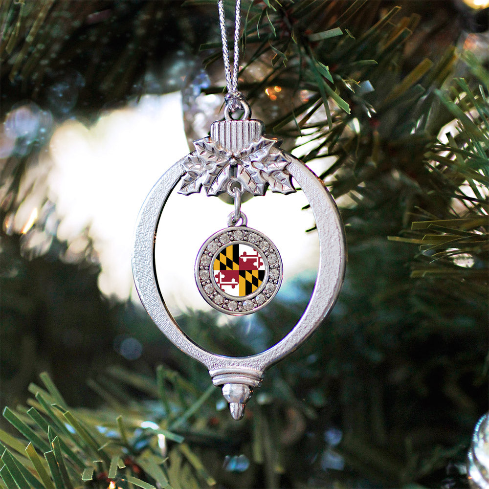 Silver Maryland Flag Circle Charm Holiday Ornament