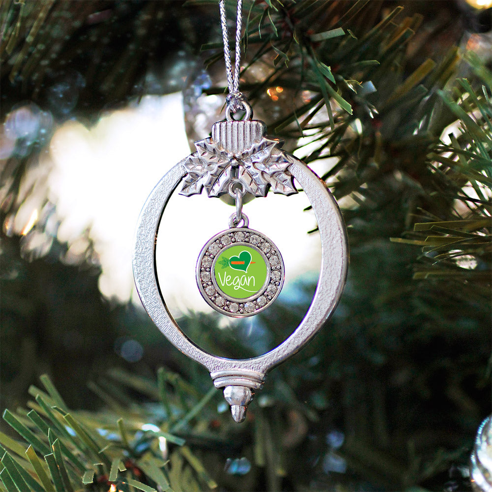 Silver Vegan Circle Charm Holiday Ornament