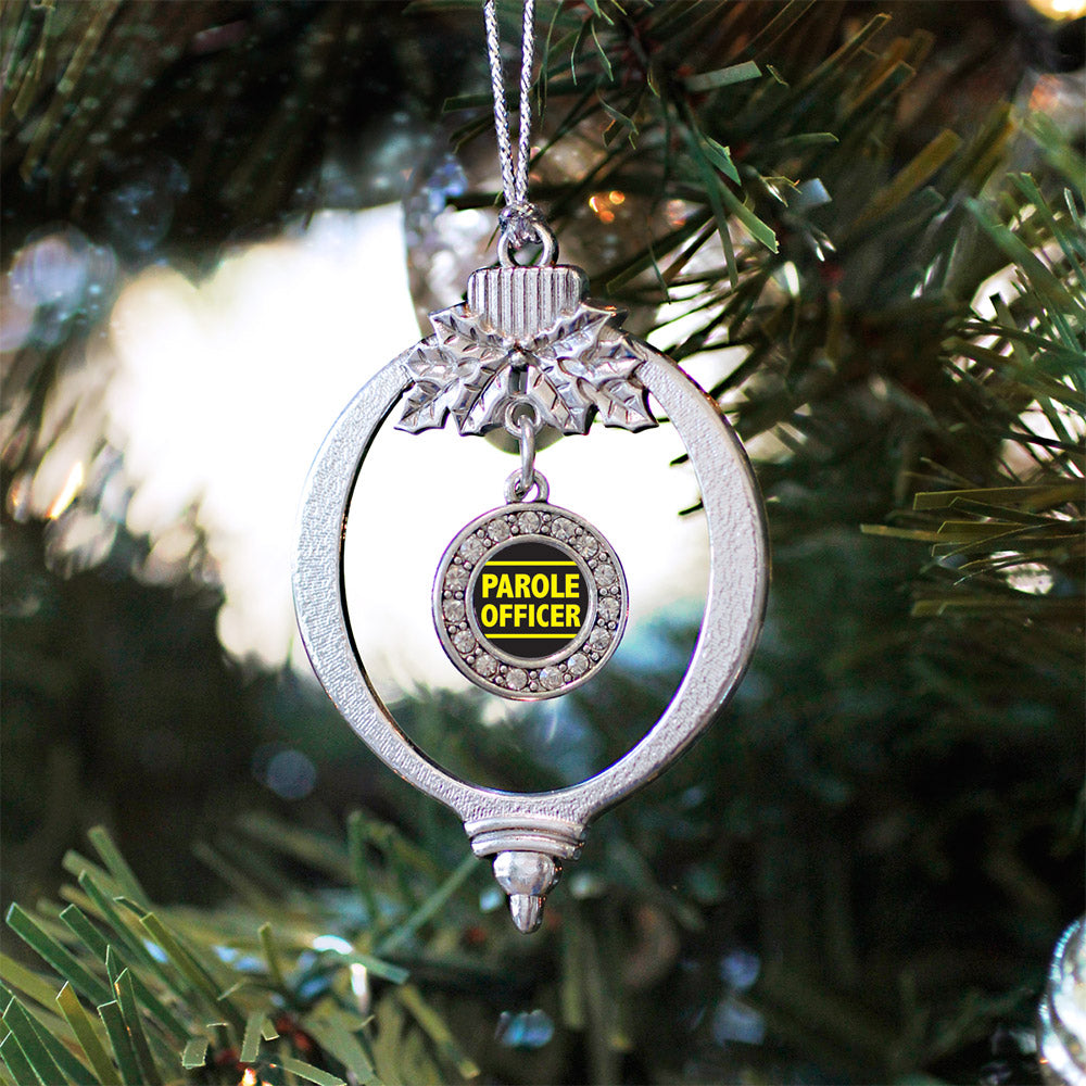 Silver Parole Officer Circle Charm Holiday Ornament