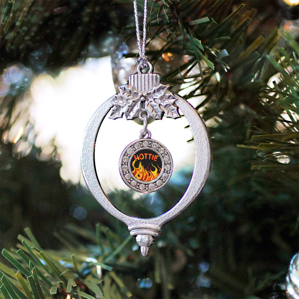 Silver Hottie Circle Charm Holiday Ornament