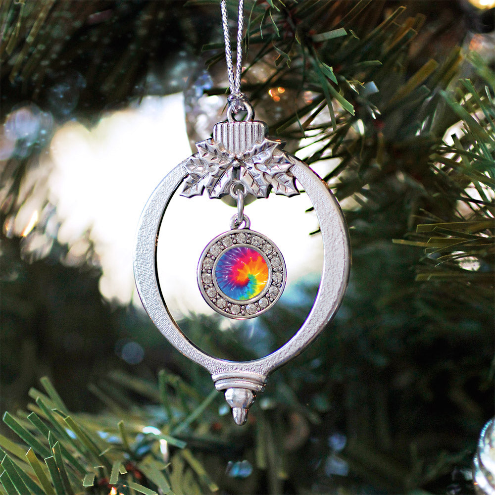Silver Tie Dye Circle Charm Holiday Ornament