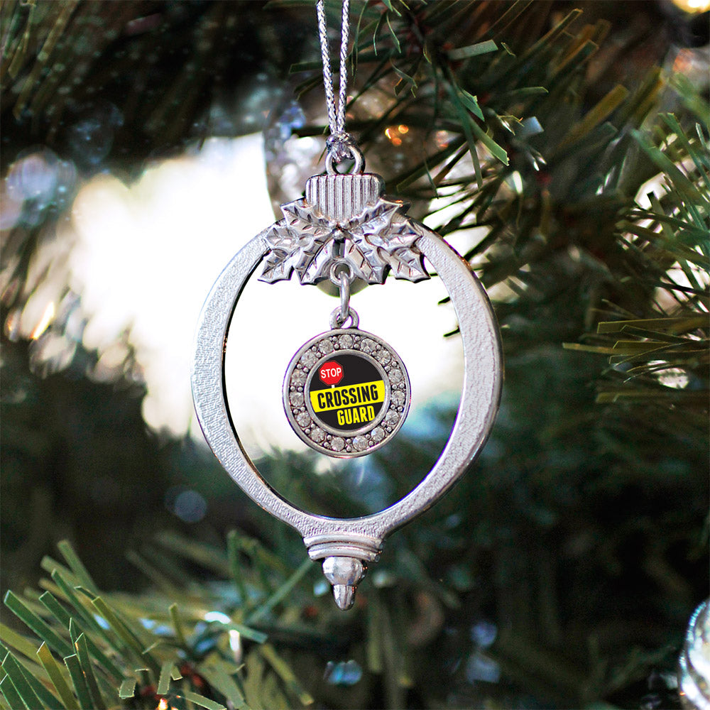 Silver Crossing Guard Circle Charm Holiday Ornament