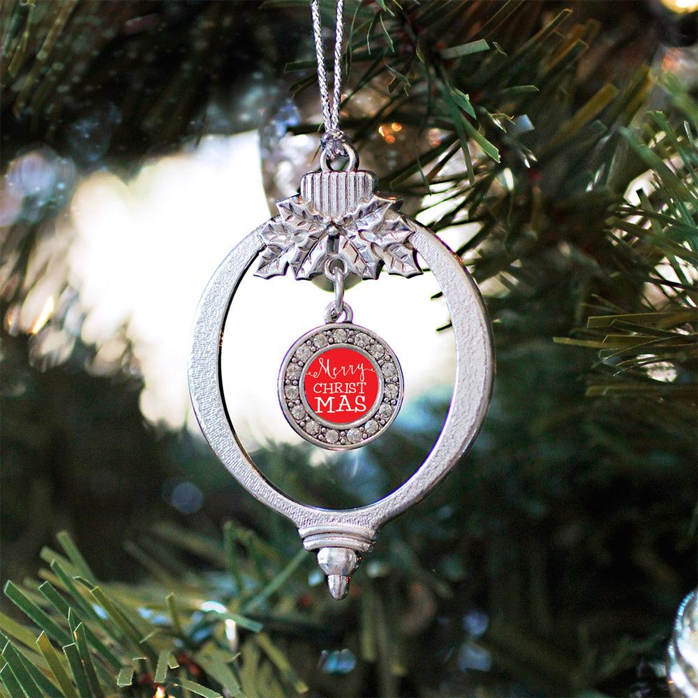 Silver Merry Christmas Circle Charm Holiday Ornament