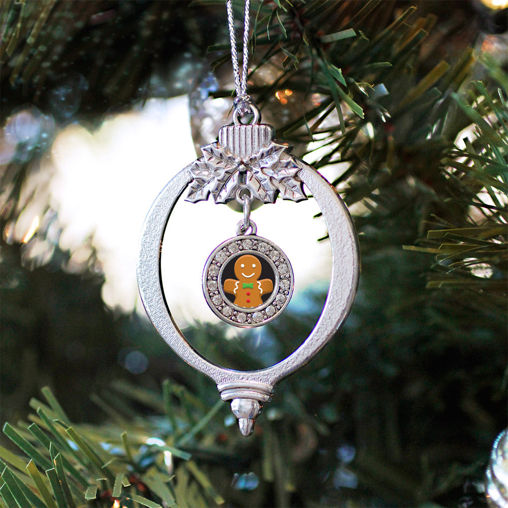 Silver Gingerbread Man Circle Charm Holiday Ornament