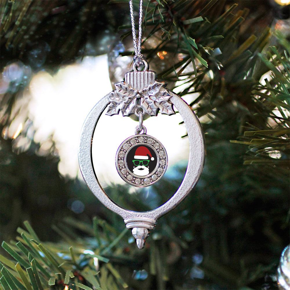 Silver Hipster Santa Circle Charm Holiday Ornament