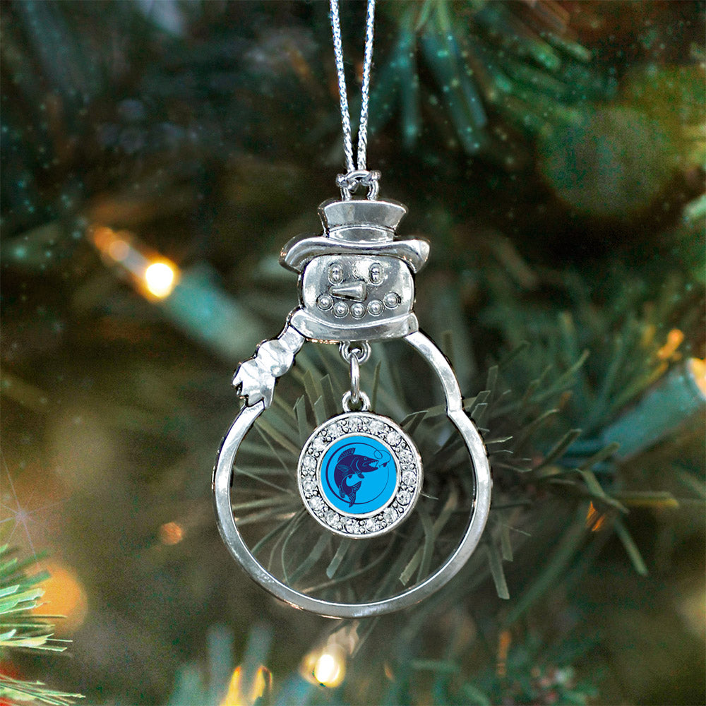 Silver Blue Fishing Circle Charm Snowman Ornament