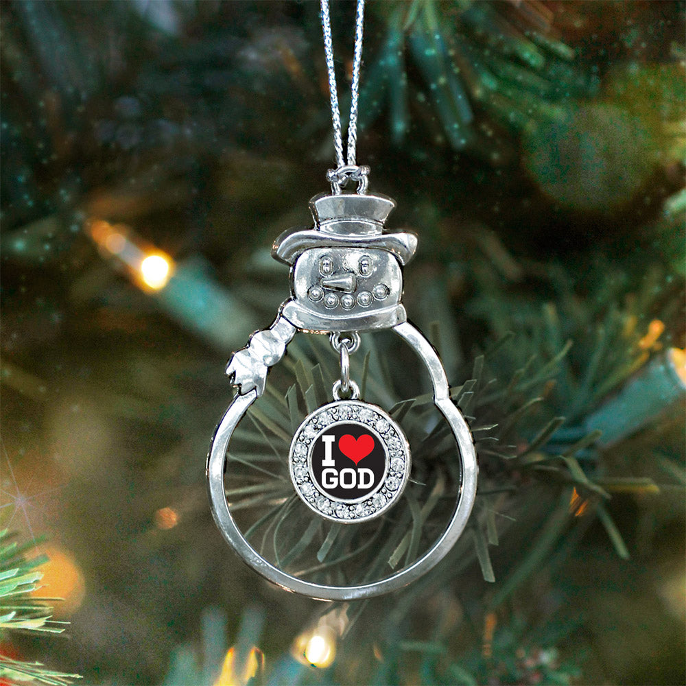 Silver I Love God Circle Charm Snowman Ornament