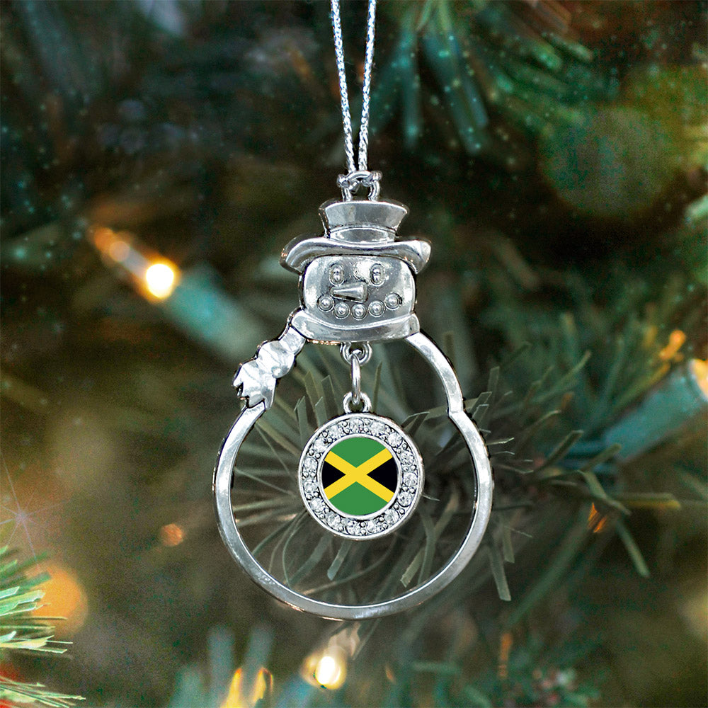 Silver Jamaican Flag Circle Charm Snowman Ornament