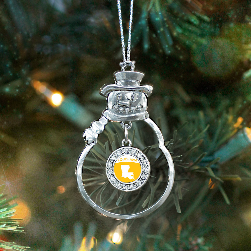 Silver Louisiana Outline Circle Charm Snowman Ornament