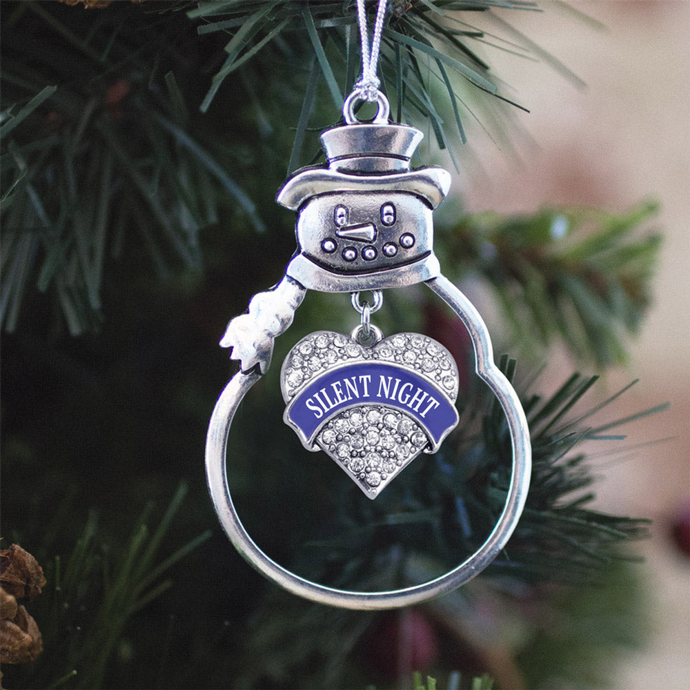 Silver Silent Night Pave Heart Charm Snowman Ornament