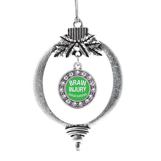 Silver Brain Injury Awareness Circle Charm Holiday Ornament