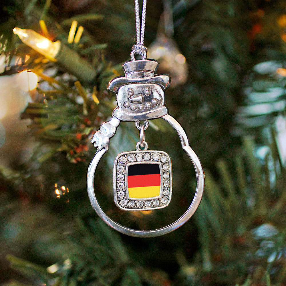Silver Germany Flag Square Charm Snowman Ornament