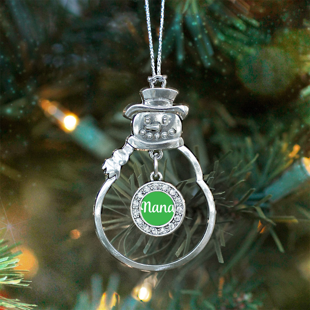 Silver Green Nana Circle Charm Snowman Ornament