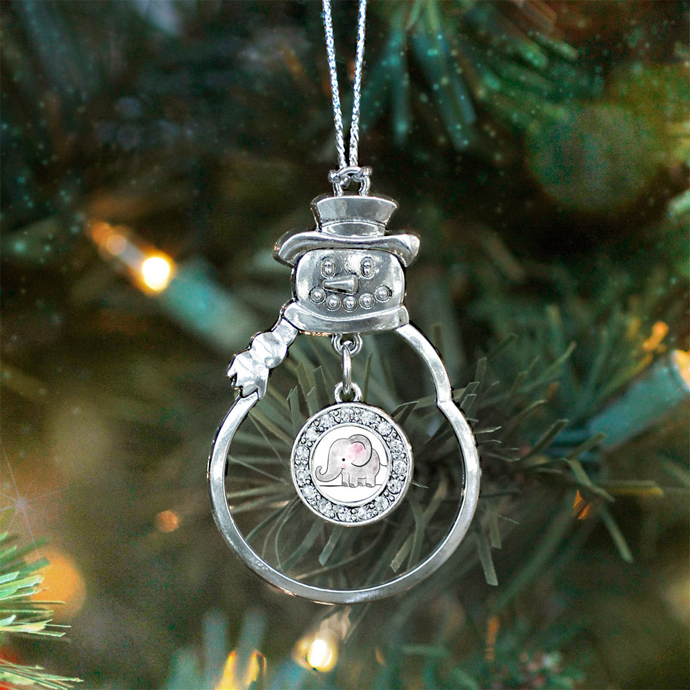 Silver Baby Elephant Circle Charm Snowman Ornament