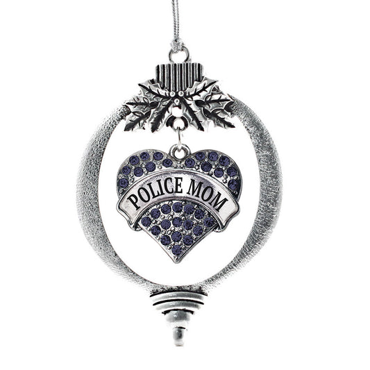 Silver Police Mom Blue Pave Heart Charm Holiday Ornament