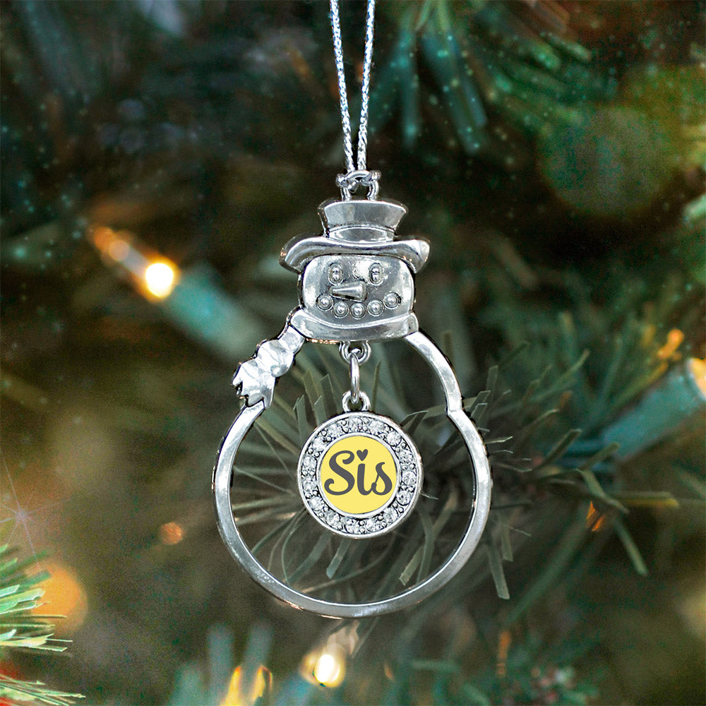 Silver Yellow Sis Circle Charm Snowman Ornament