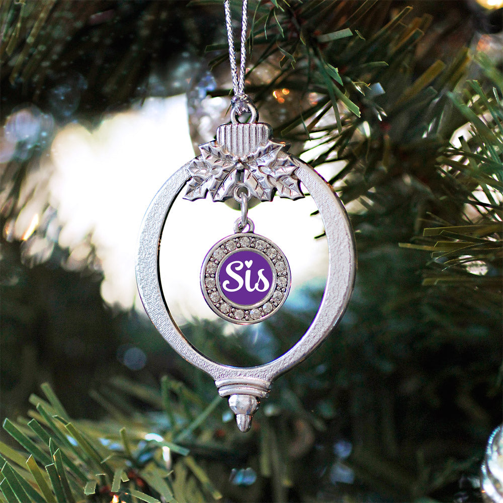 Silver Purple Sis Circle Charm Holiday Ornament