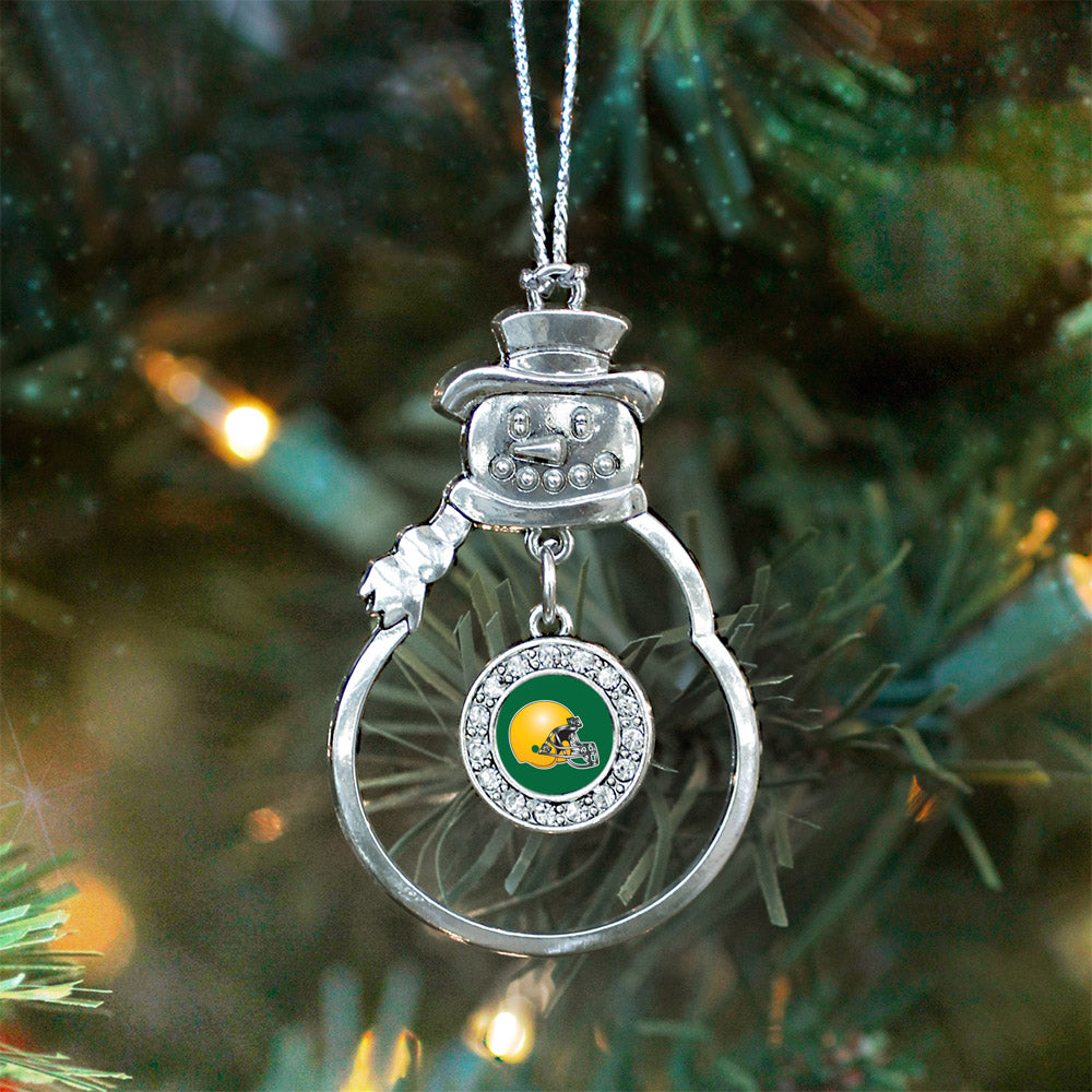 Silver Green and Yellow Team Helmet Circle Charm Snowman Ornament