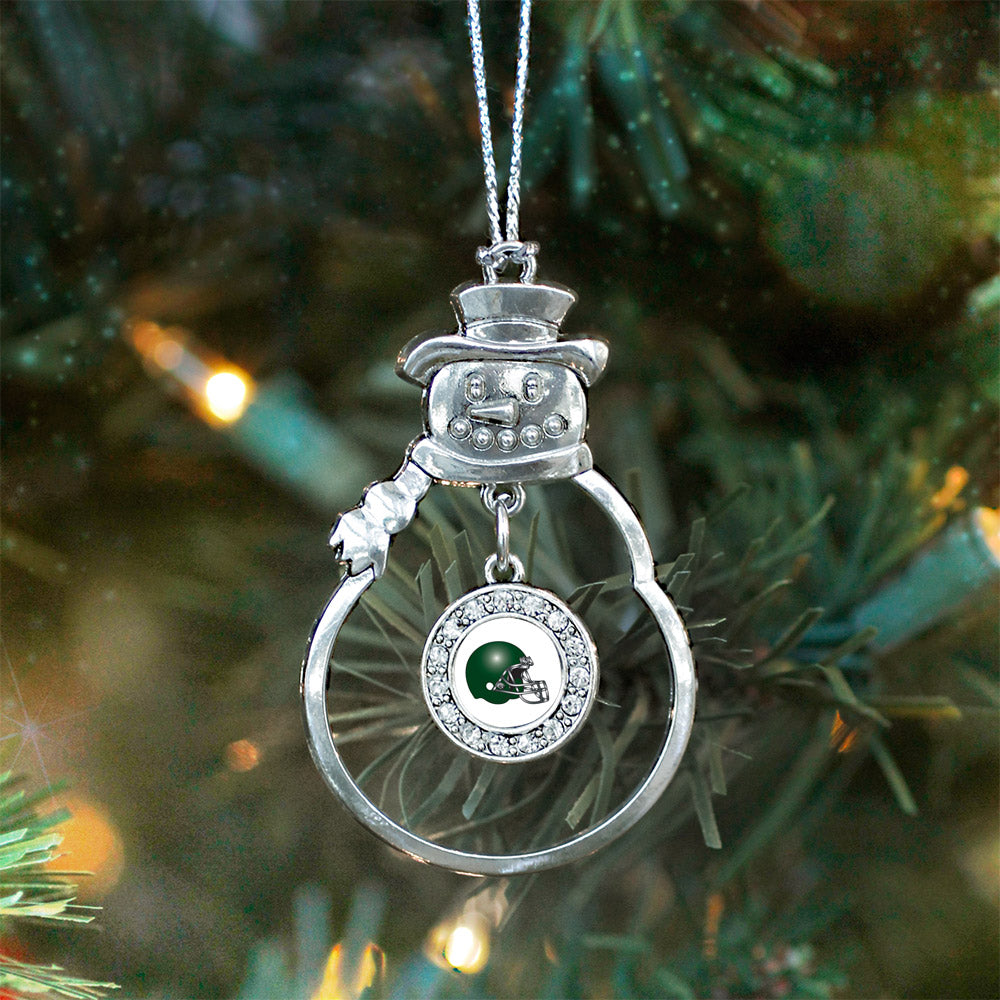 Silver White and Green Team Helmet Circle Charm Snowman Ornament