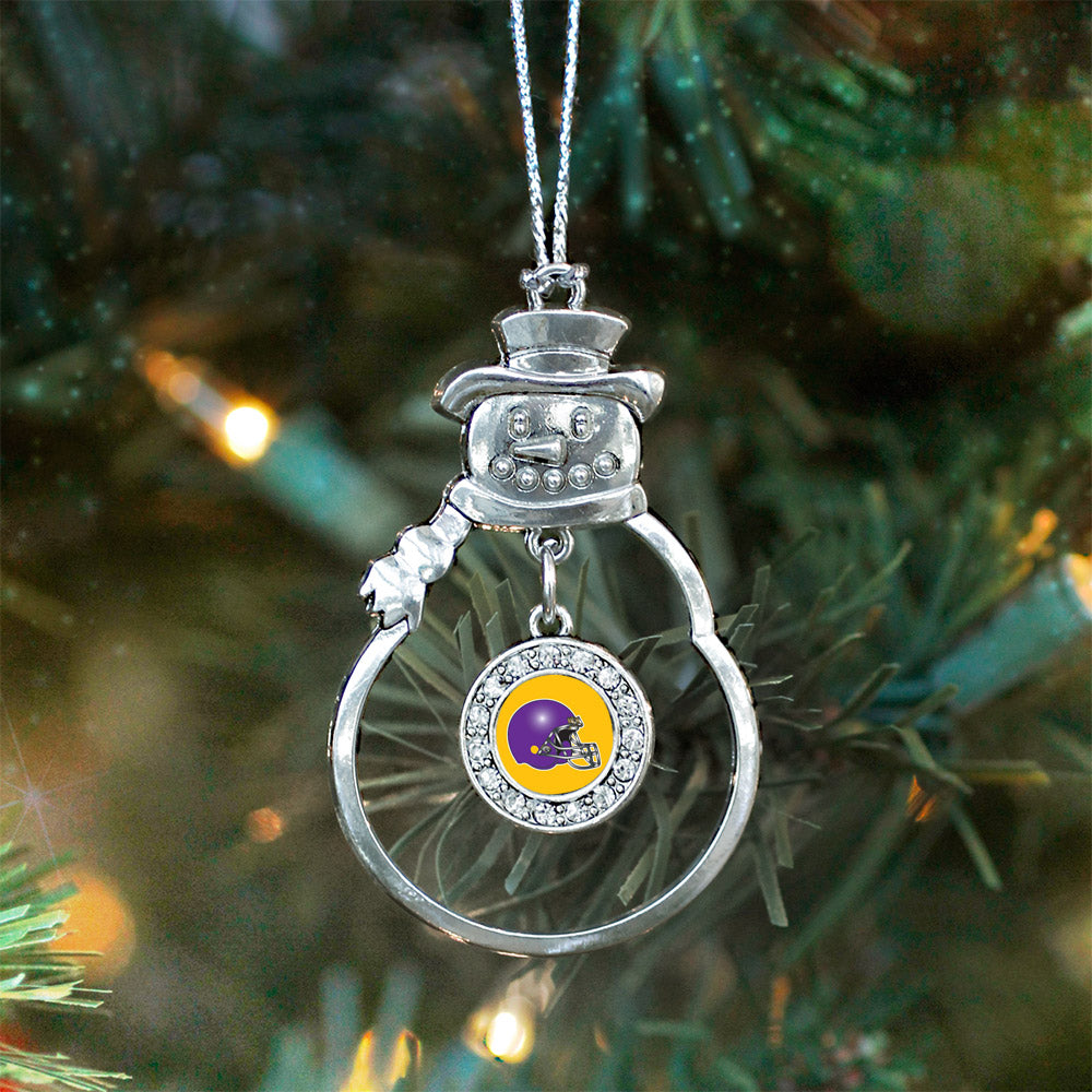 Silver Yellow and Purple Team Helmet Circle Charm Snowman Ornament