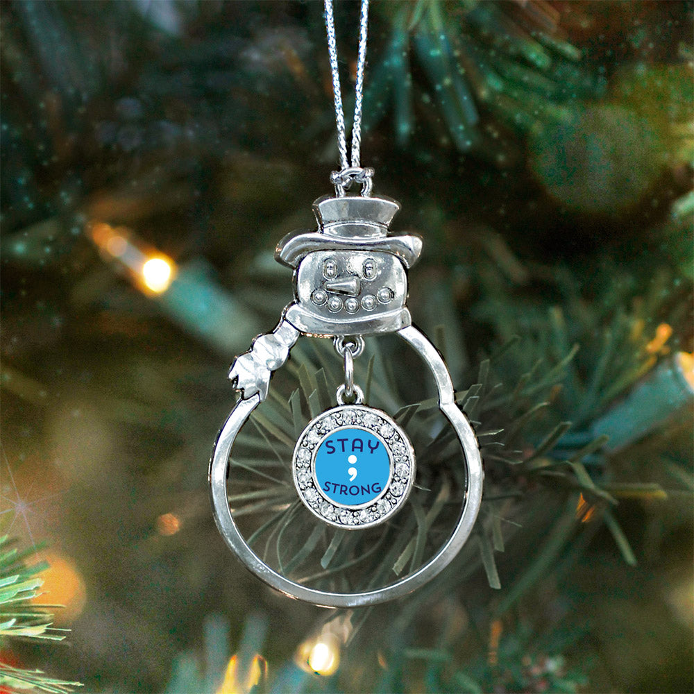 Silver Stay Strong Semicolon Movement Circle Charm Snowman Ornament