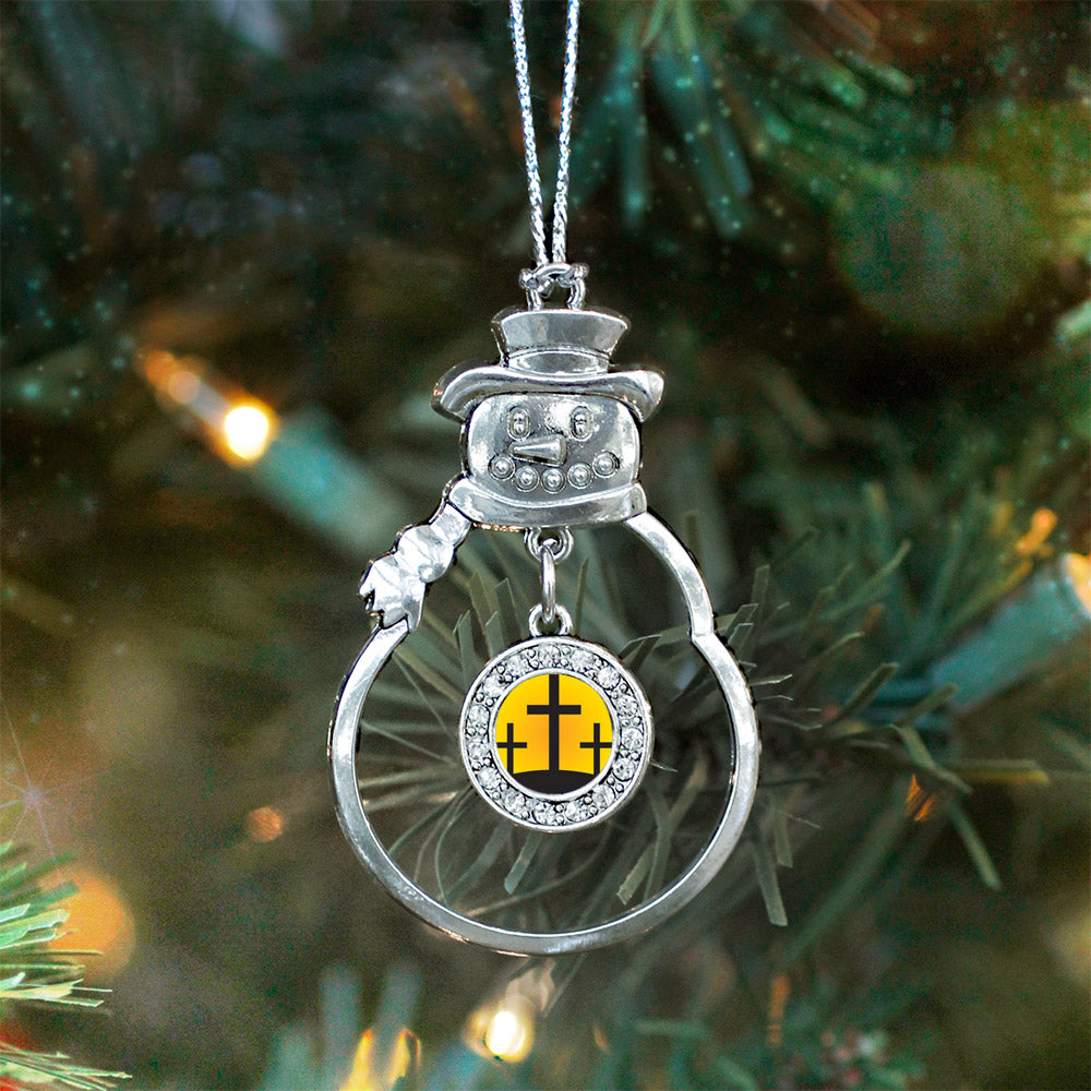 Silver Three Crosses Circle Charm Snowman Ornament