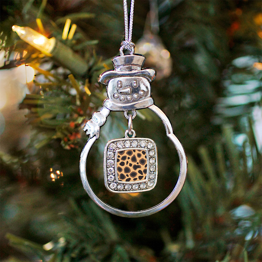 Silver Leopard Print Square Charm Snowman Ornament