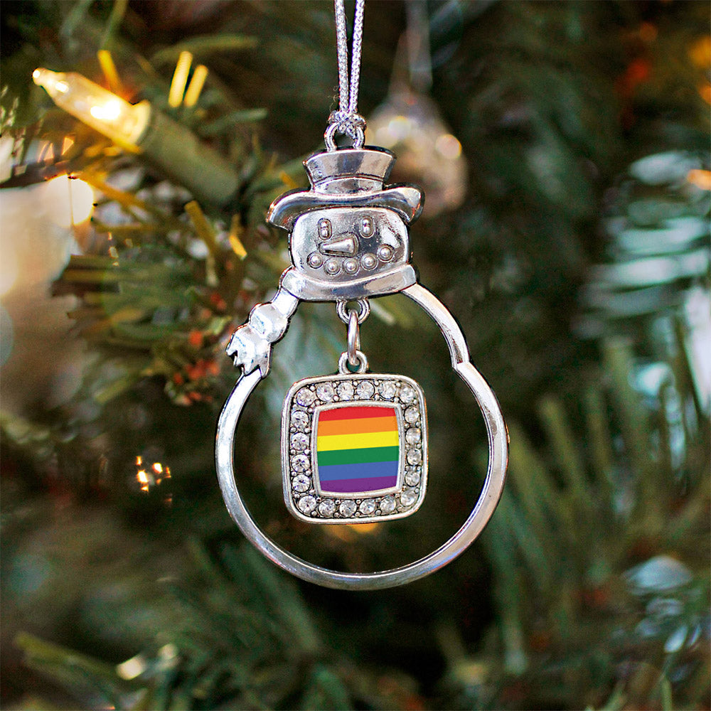 Silver LGBT Pride Square Charm Snowman Ornament