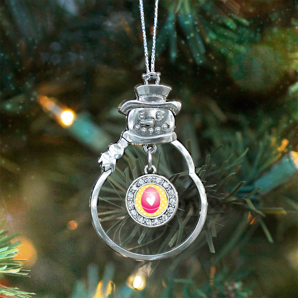 Silver Pink Easter Egg Circle Charm Snowman Ornament