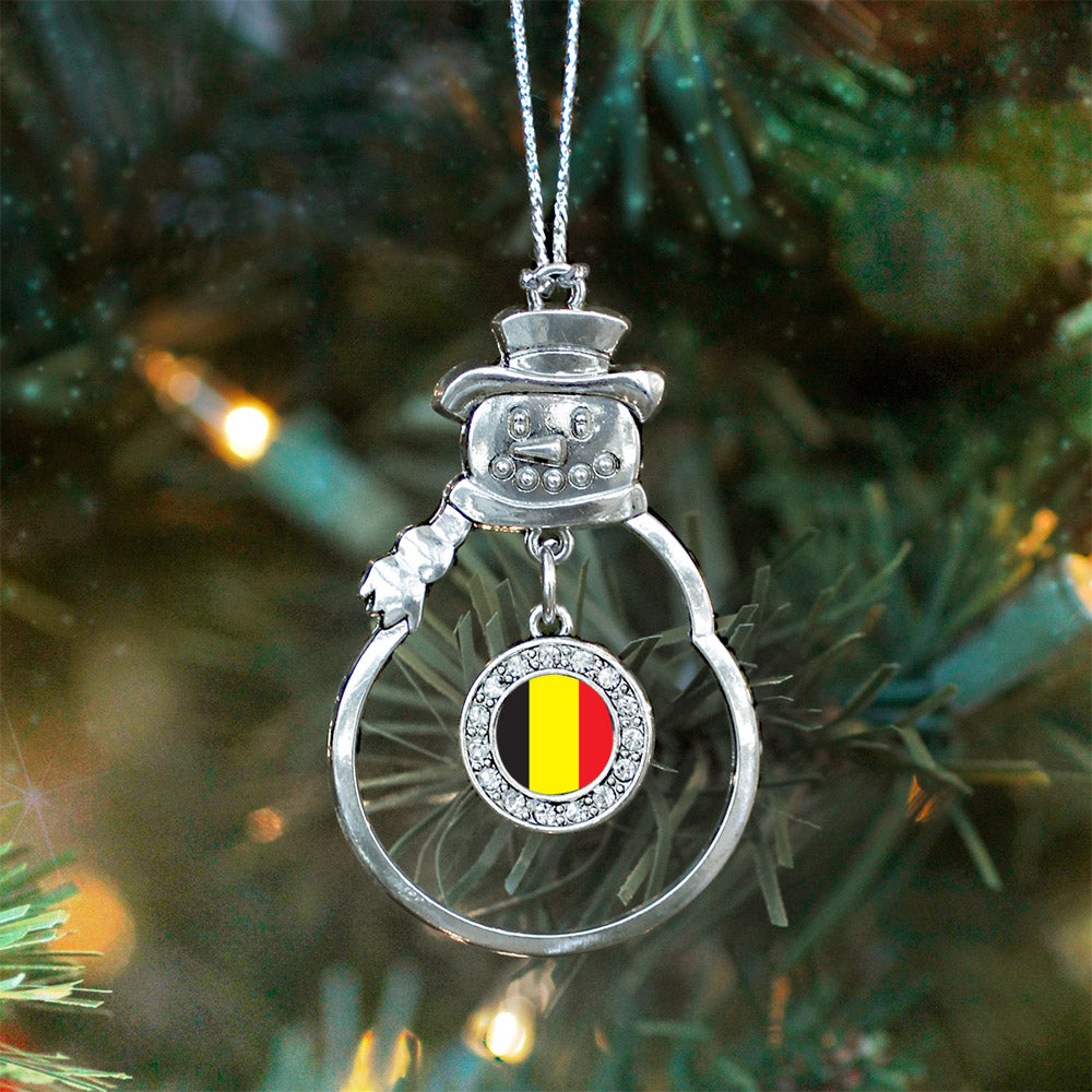 Silver Belgium Flag Circle Charm Snowman Ornament