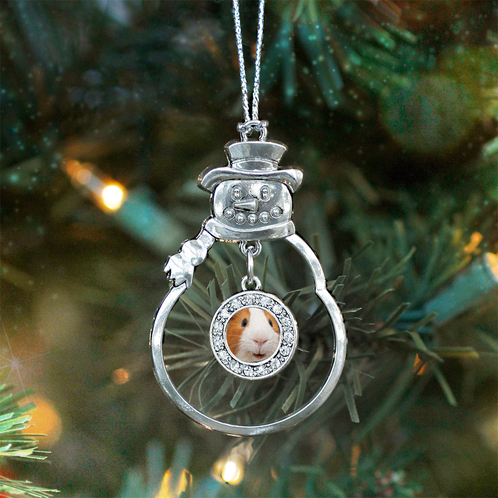Silver I Love Guinea Pigs Circle Charm Snowman Ornament